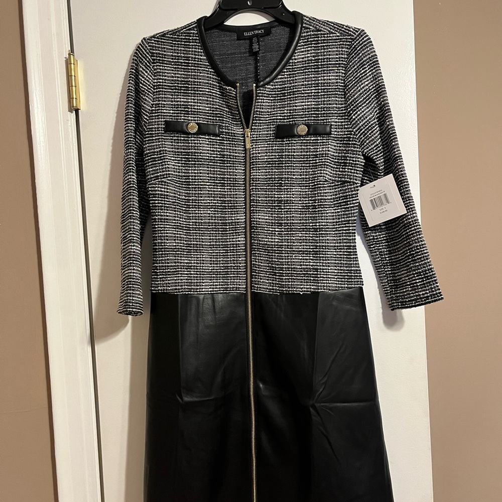 Ellen Tracy women’s Jacquard knit dress with vegan leather skirt